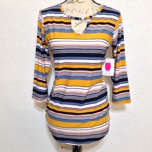 Bobbie Brooks 3/4 Sleeves Striped Top Cutout Chest